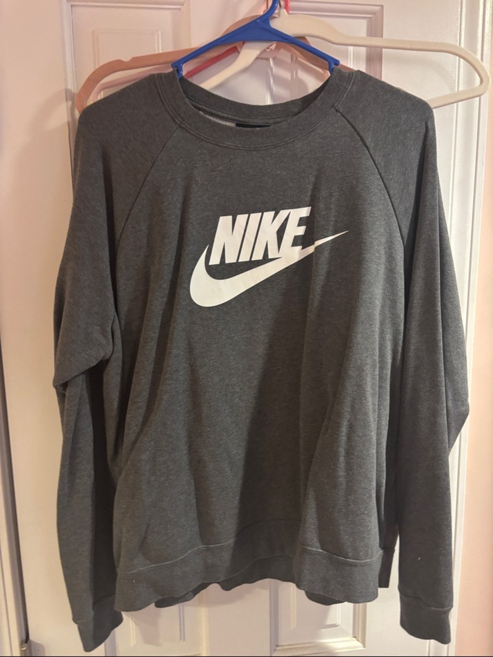 Nike Men's Dark Gray Crewneck Sweatshirt with White Logo